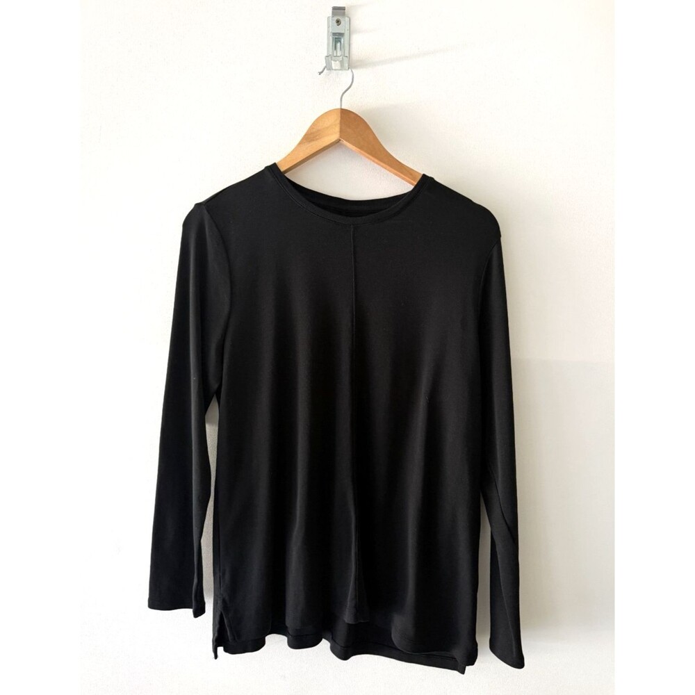 J.Jill Top Womens Large Black Pima Crew-Neck High Low Tee Shirt